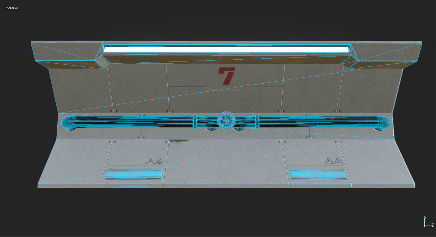 Futuristic Industrial Wall Game Ready Low-poly 3D model_3