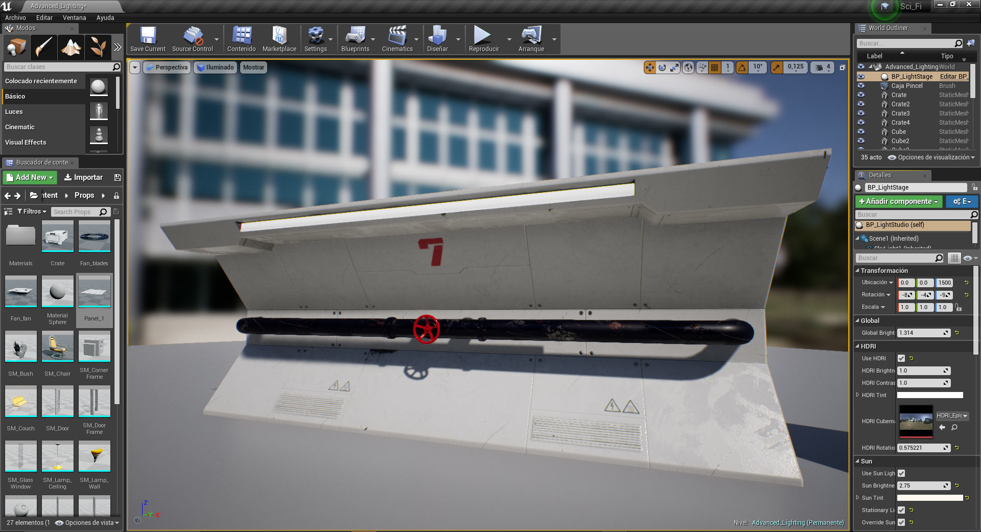 Futuristic Industrial Wall Game Ready Low-poly 3D model_5