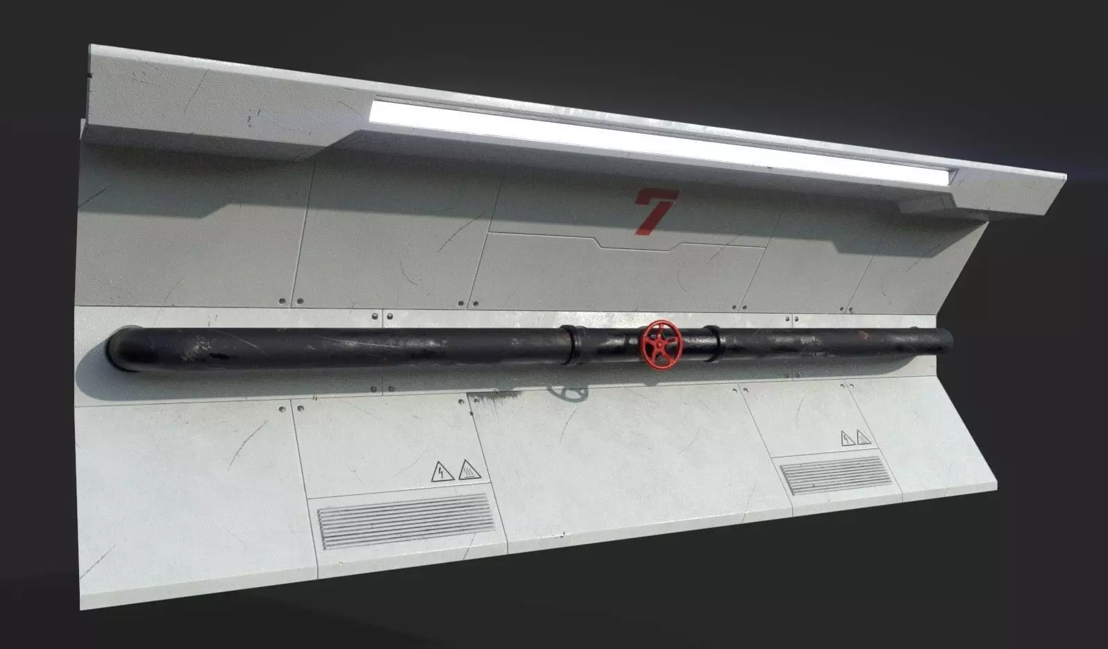 Futuristic Industrial Wall Game Ready Low-poly 3D model_0