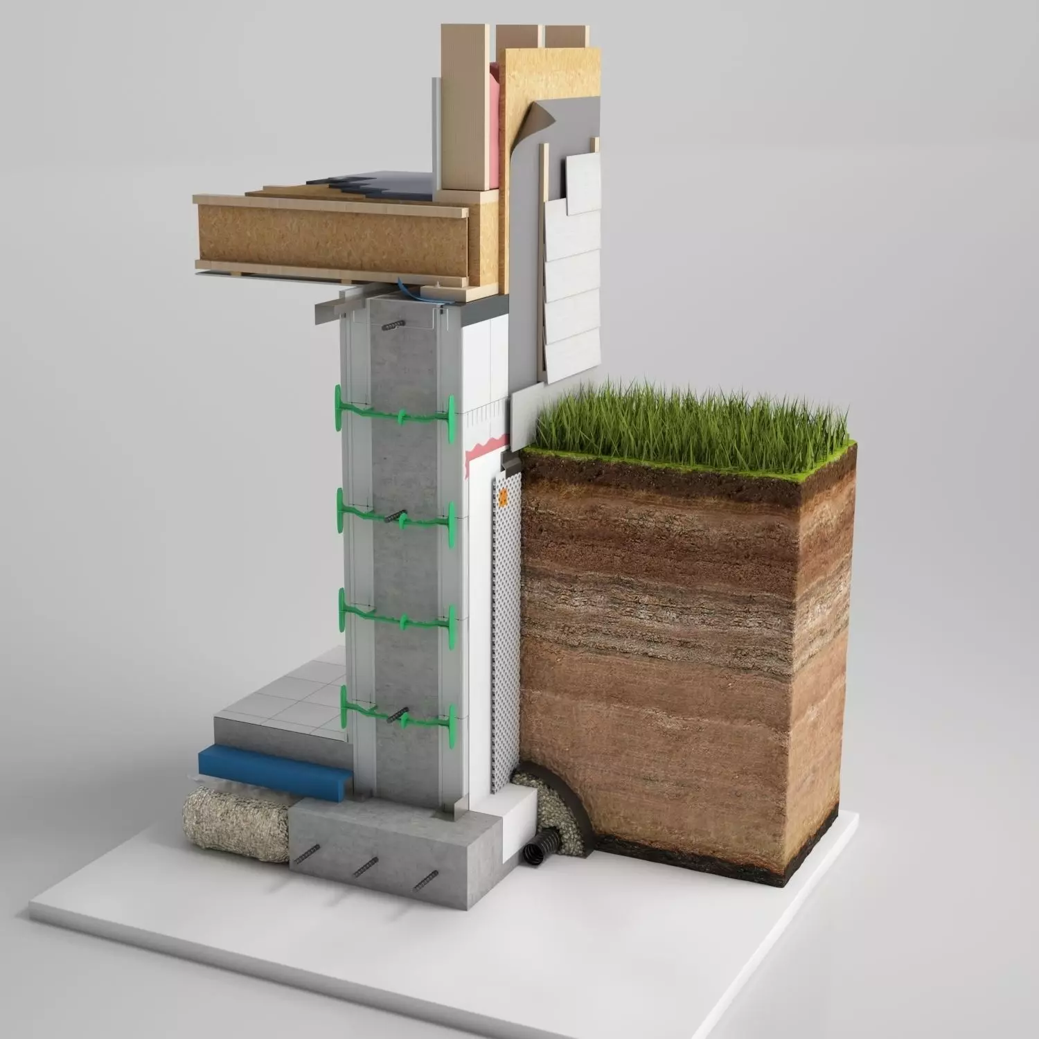 Wall Cross Section Insulation 3D model_0