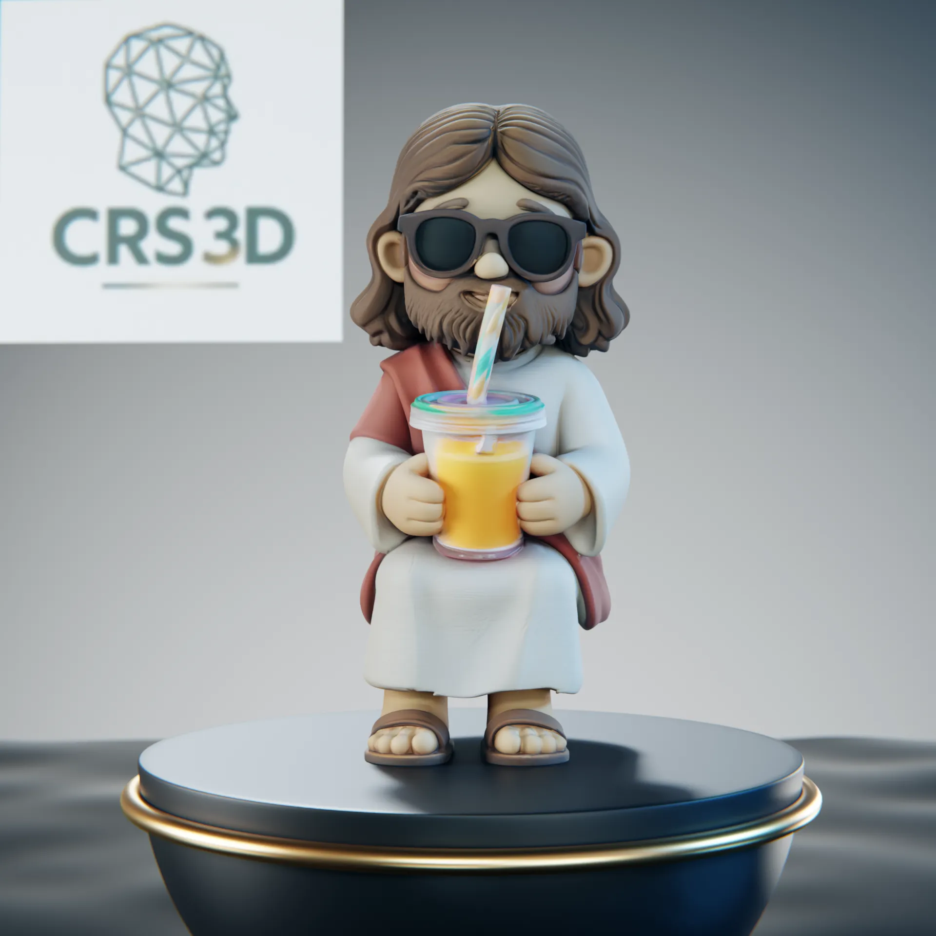 Chibi Jesus Drinking Juice Sunglasses Tropical Drink 3D model 3D ...