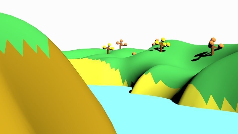Lowpoly Terrain 02 - Island with lake Low-poly 3D model_1