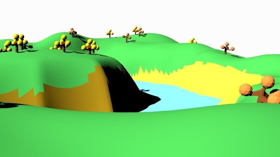 Lowpoly Terrain 02 - Island with lake Low-poly 3D model_2