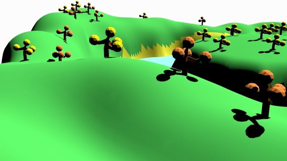 Lowpoly Terrain 02 - Island with lake Low-poly 3D model_3
