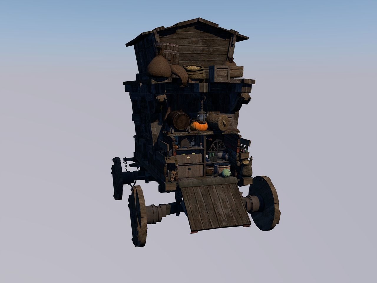 Medieval carriage 3D model_0