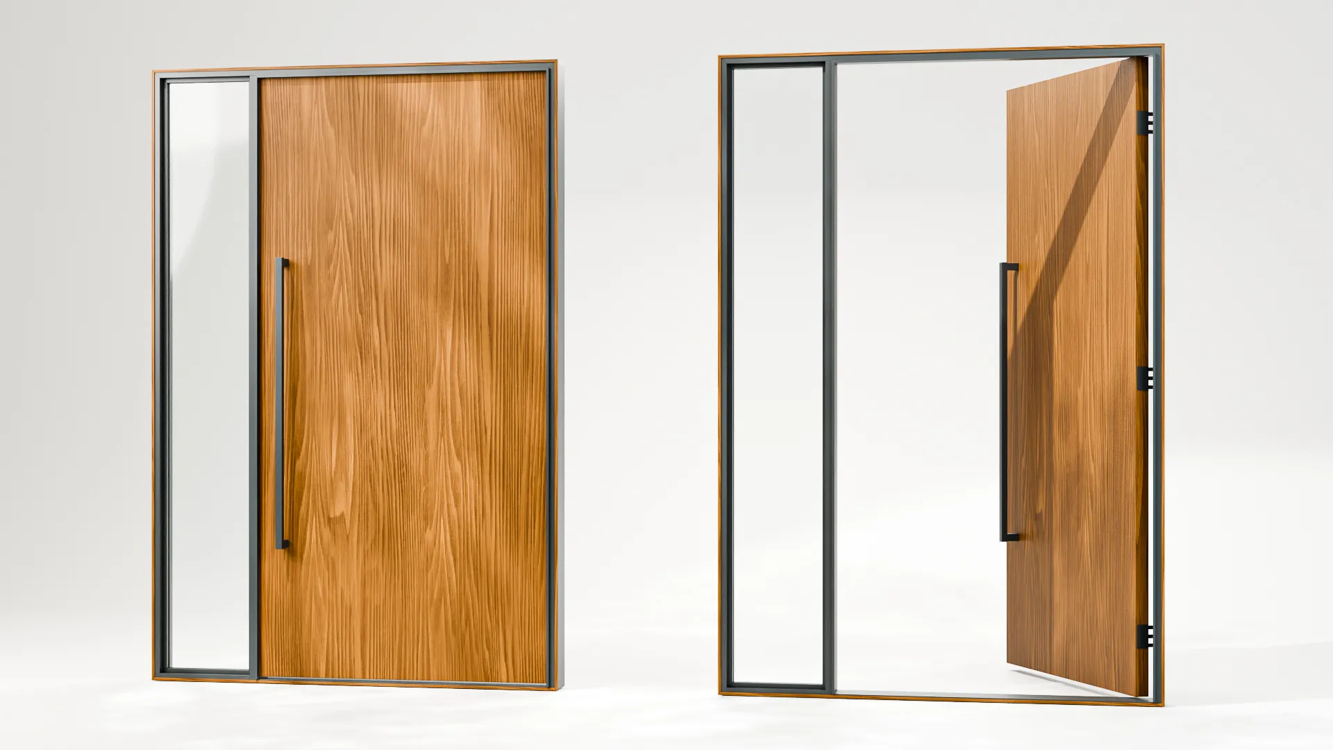 Modern Oak Pivot Door with Sidelight 3D model | CGTrader