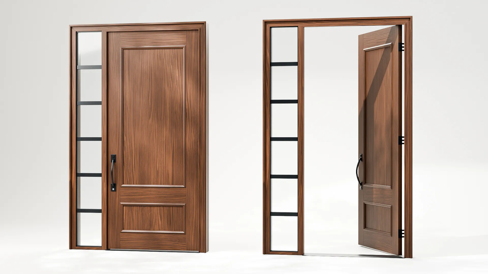Walnut Panel Door with Vertical Sidelight Grid 3D model | CGTrader