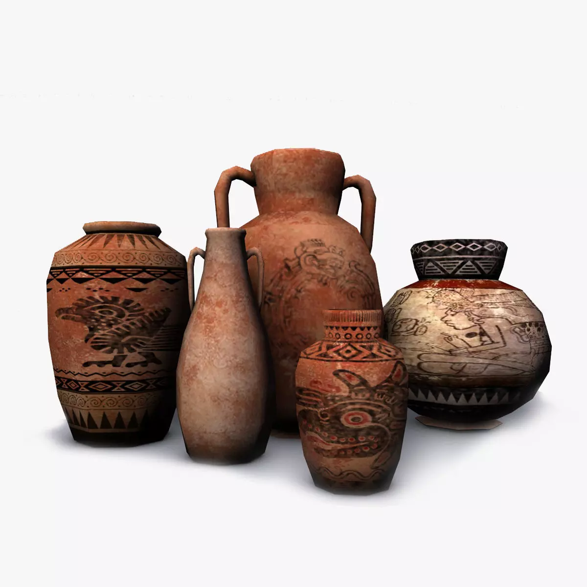 Low poly aztec pottery Low-poly 3D model_0