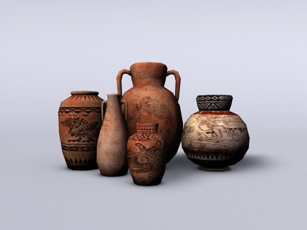 Low poly aztec pottery Low-poly 3D model_1