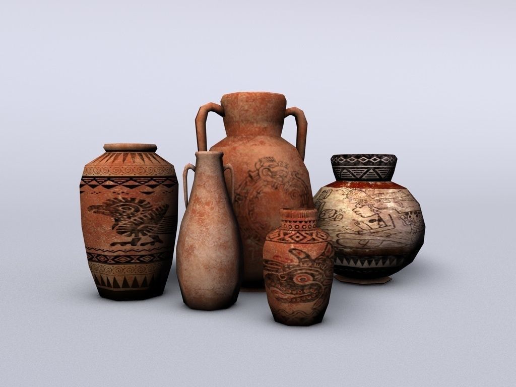 Low poly aztec pottery Low-poly 3D model_3