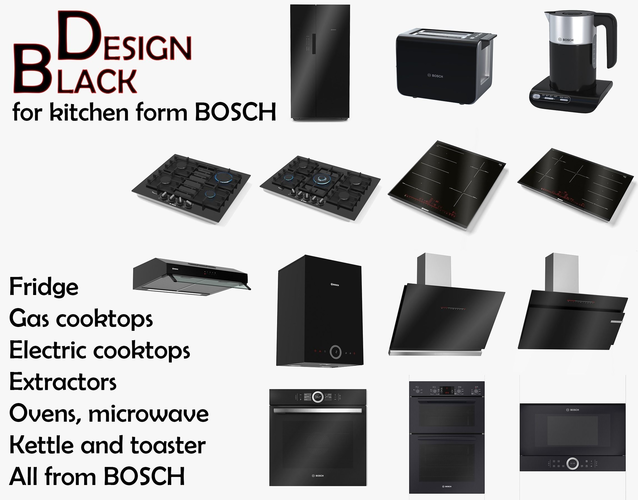 Black Appliance Collection For Kitchen 3D model