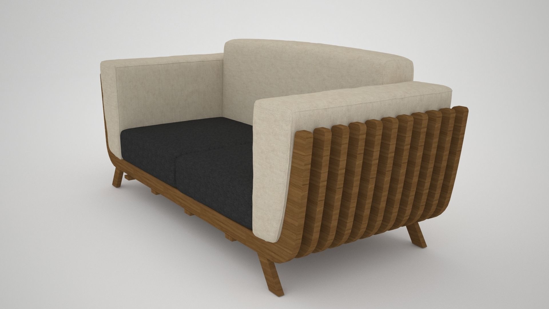 Sofa set modern with wooden frame 3D model_1