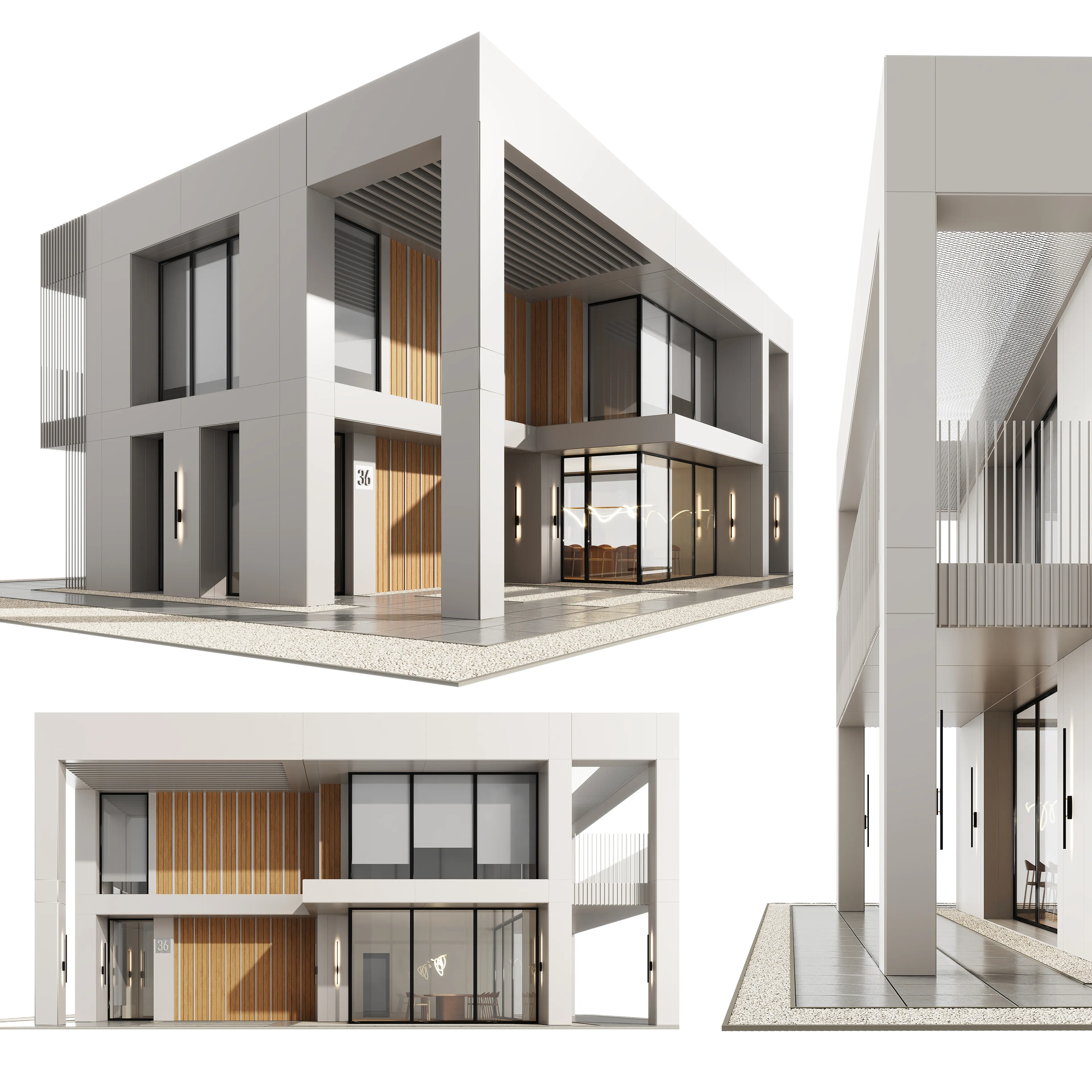 Modern Flat-Roof Two-Story House Building 3D model | CGTrader