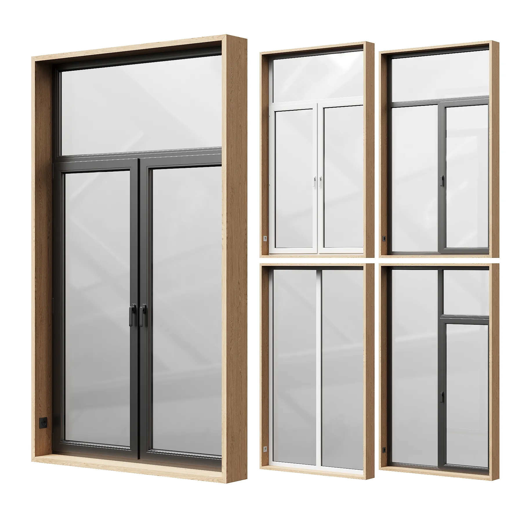 Window Model In Steel Windows and Doors With Wooden Frame 3D model | CGTrader