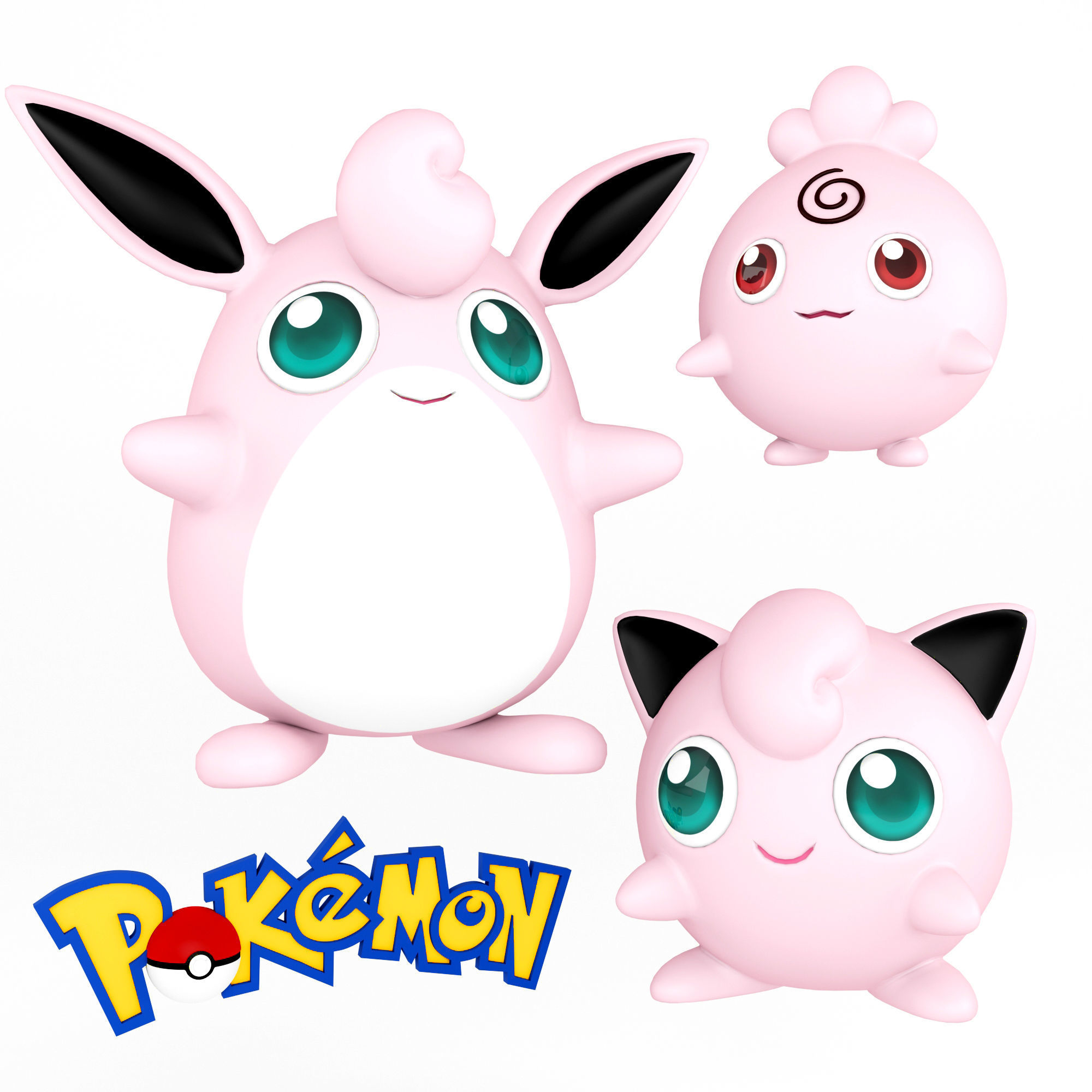 Pokemon Igglybuff Jigglypuff Wigglytuff Low-poly 3D model_1