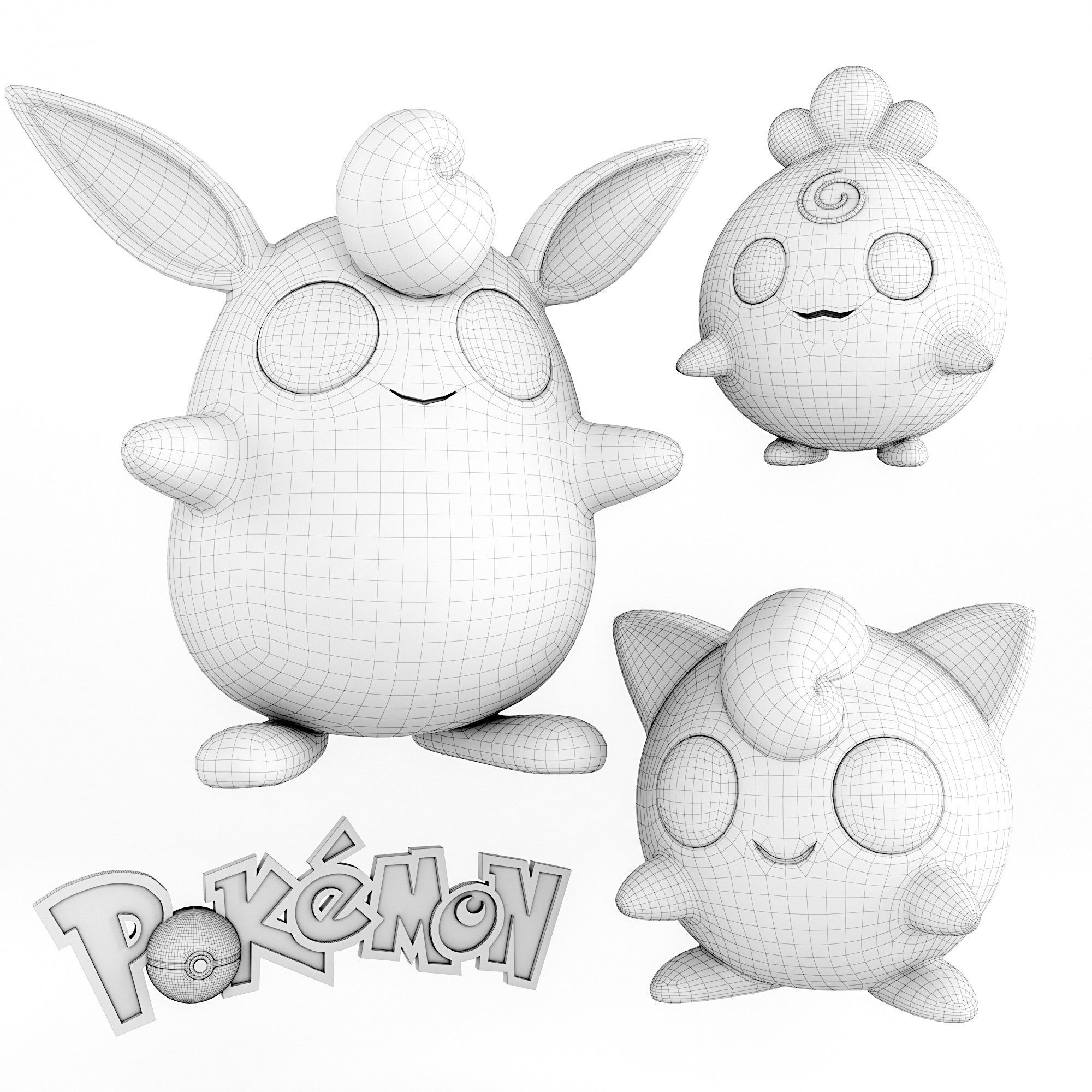 Pokemon Igglybuff Jigglypuff Wigglytuff Low-poly 3D model_2