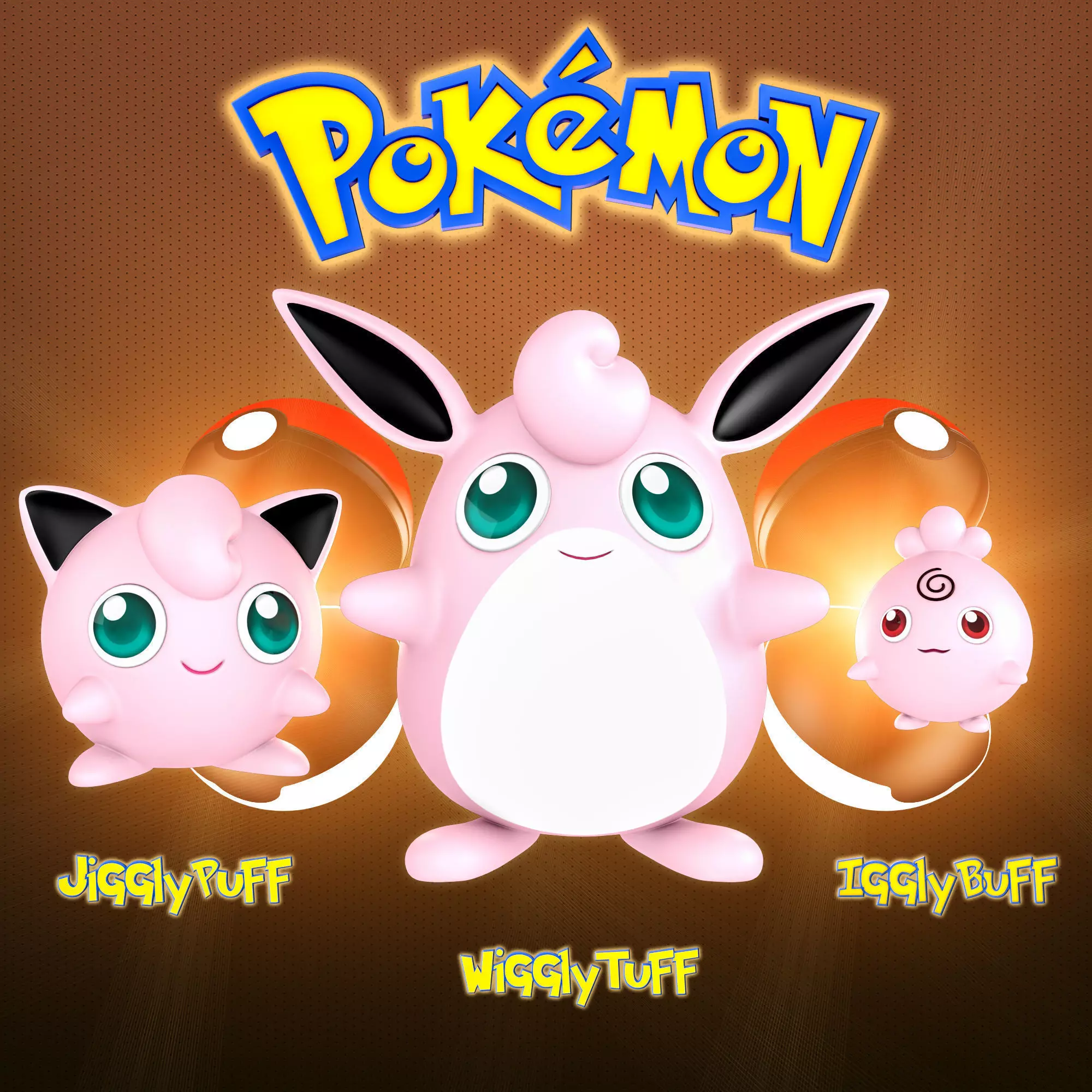 Pokemon Igglybuff Jigglypuff Wigglytuff Low-poly 3D model_0