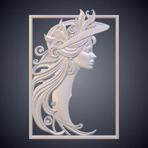 Art Nouveau Frame Woman Profile Wall Relief Panel GPM-561