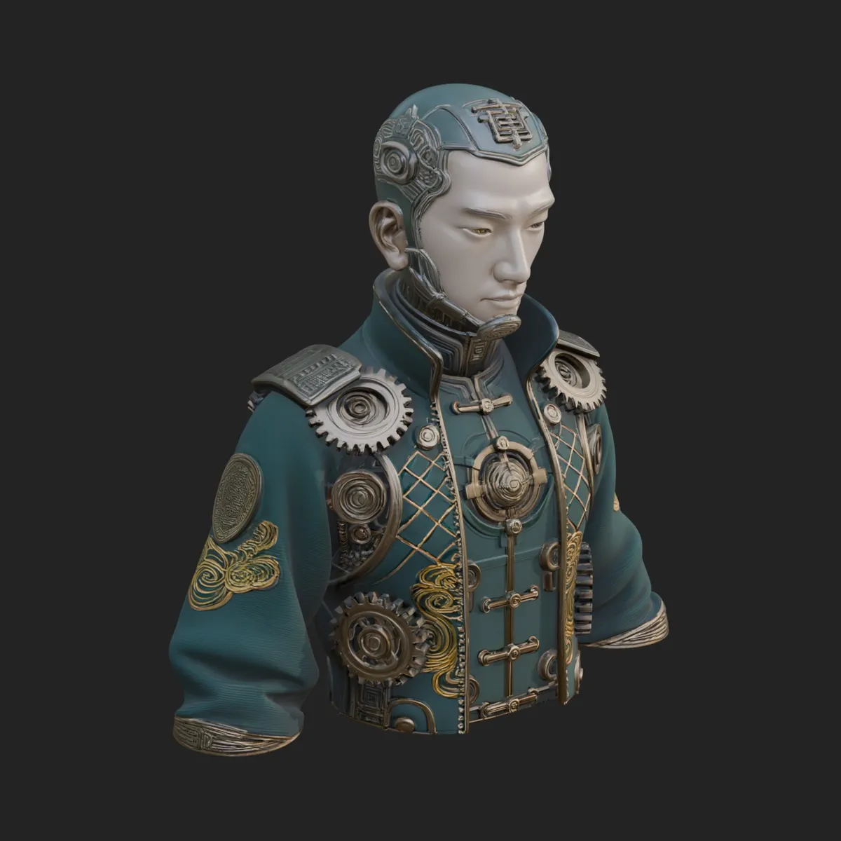 Steampunk Cyborg Man Bust Design 14 - 3D Print Model 3D print model