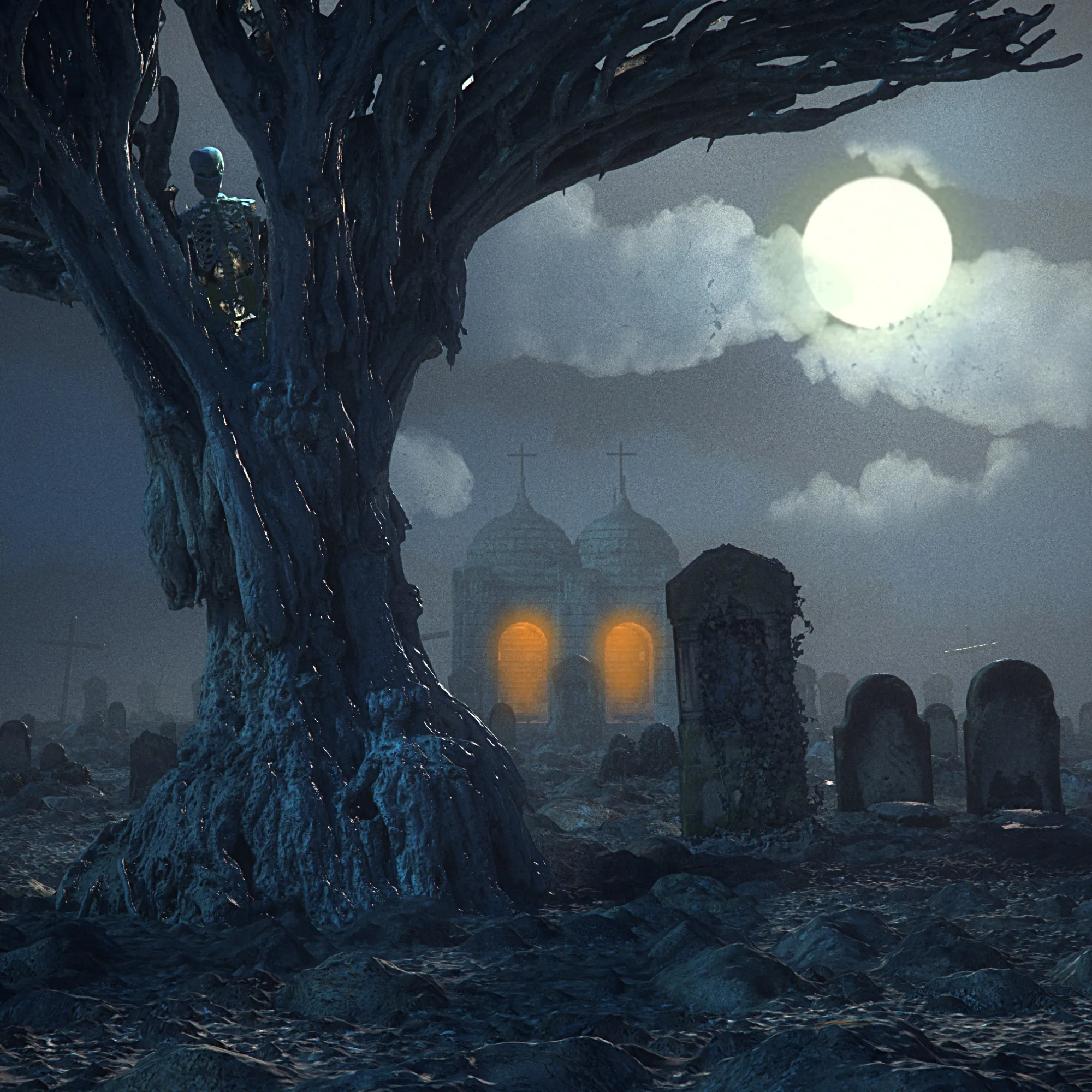 3D model Haunted Abandoned Cemetery VR / AR / low-poly | CGTrader