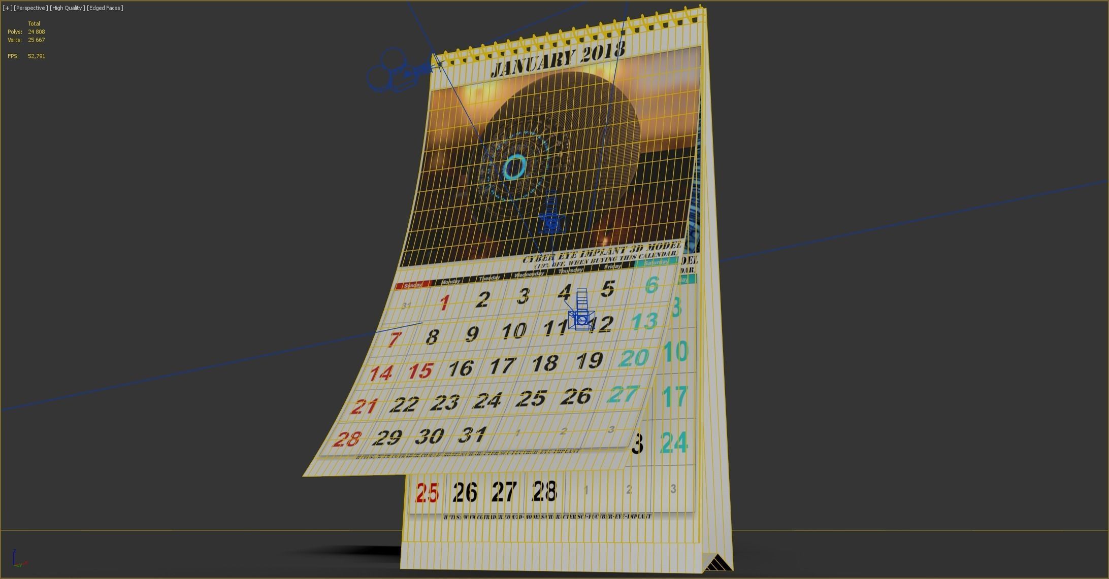 Desk Calendar 2018  3D model_4