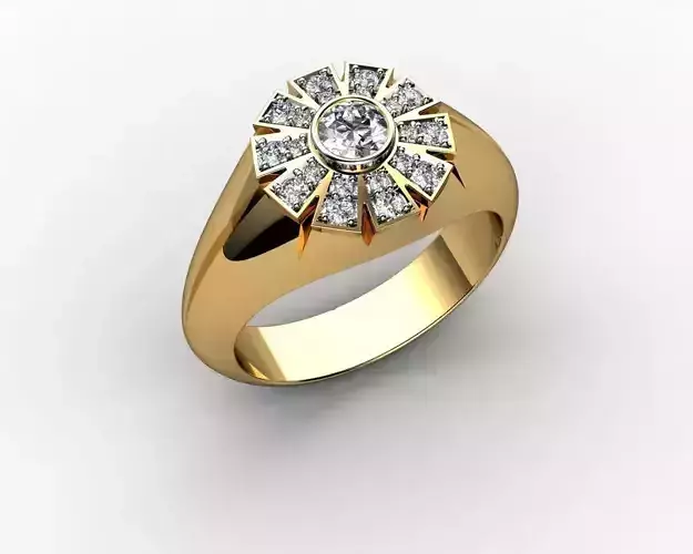 MENS RETRO YELLOW GOLD DIAMOND RING
