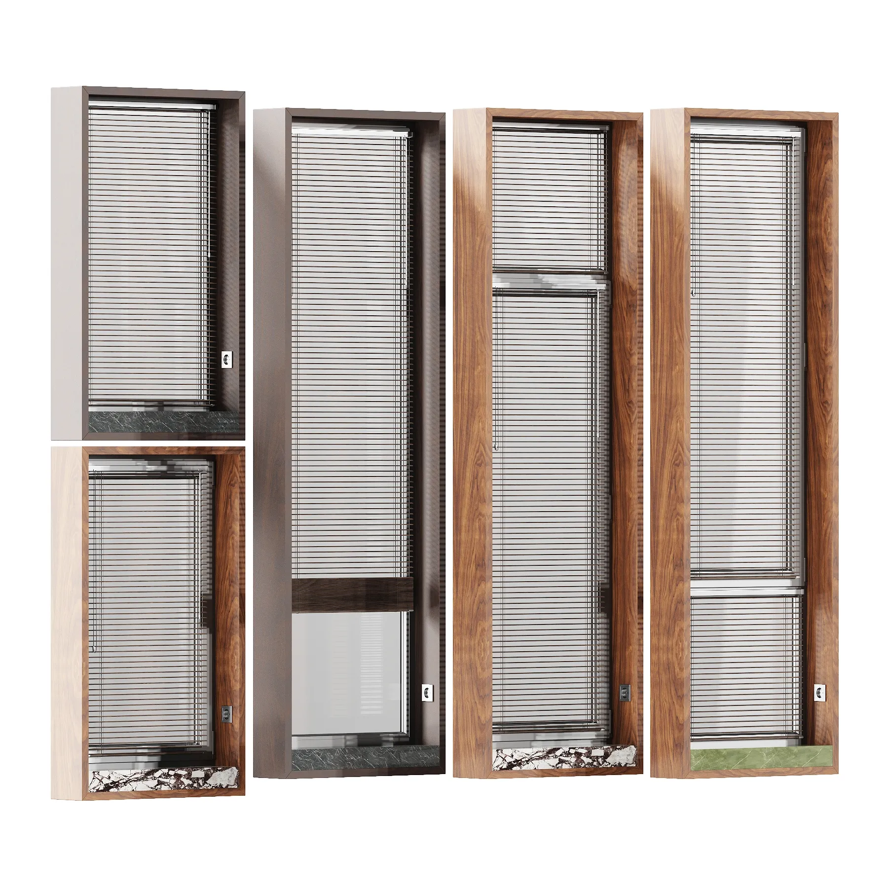 Window Model In Steel Windows With Horizontal Wooden Venetian Blinds Set 3 3D model | CGTrader