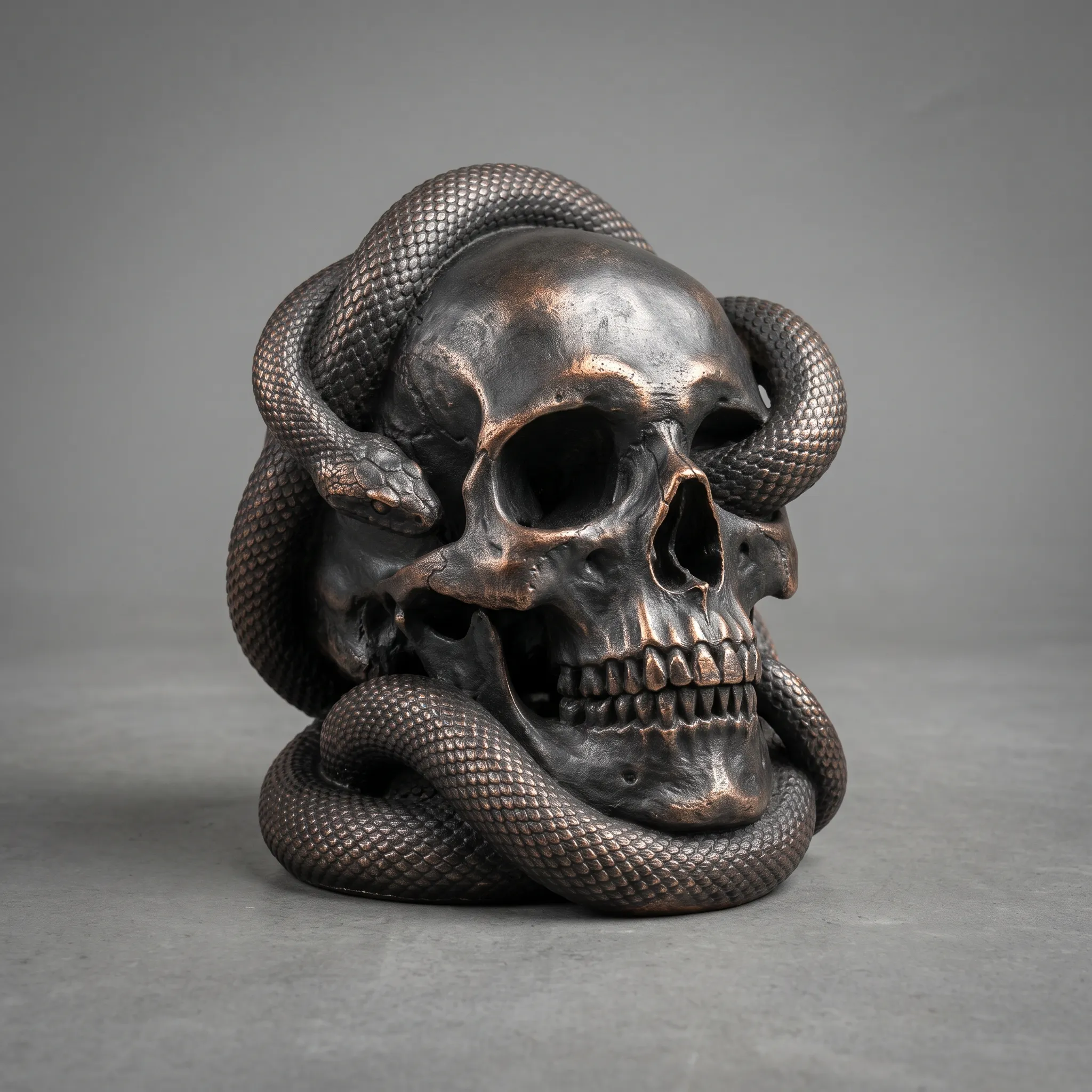 Skull and serpent sculpture - Silver