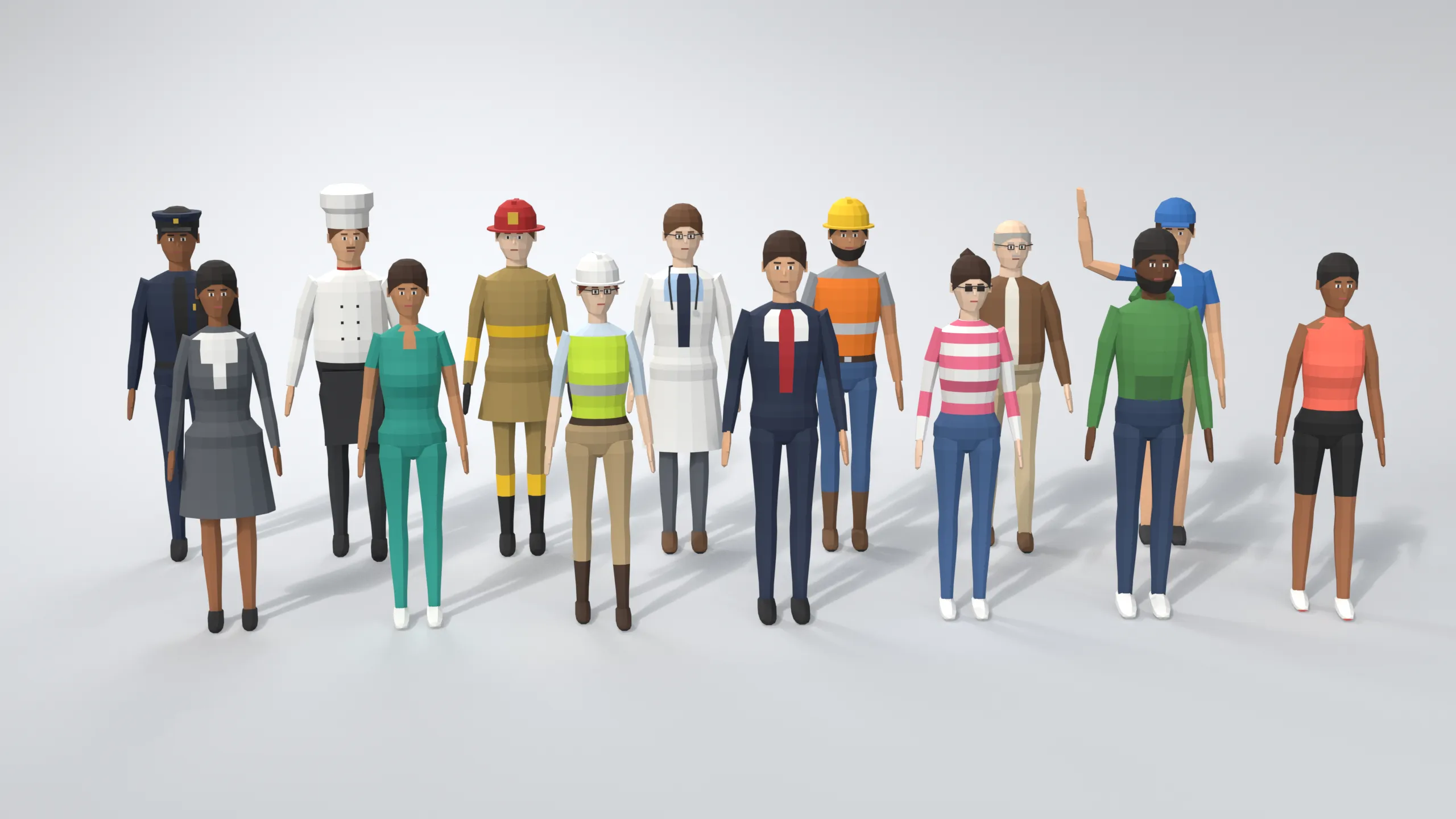 Character Rigging 3d Low Poly People Pack 14 Rigged Professions Characters 3D model | CGTrader