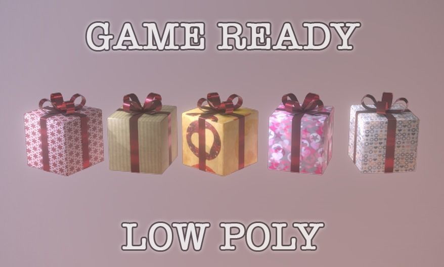 Present low-poly game ready gift boxes Low-poly 3D model_0