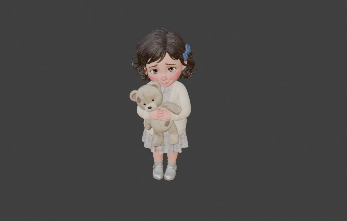 Best Animation Character Design Cute Cartoon Girl with Teddy Bear - Stylized 3D Character 3D model ...