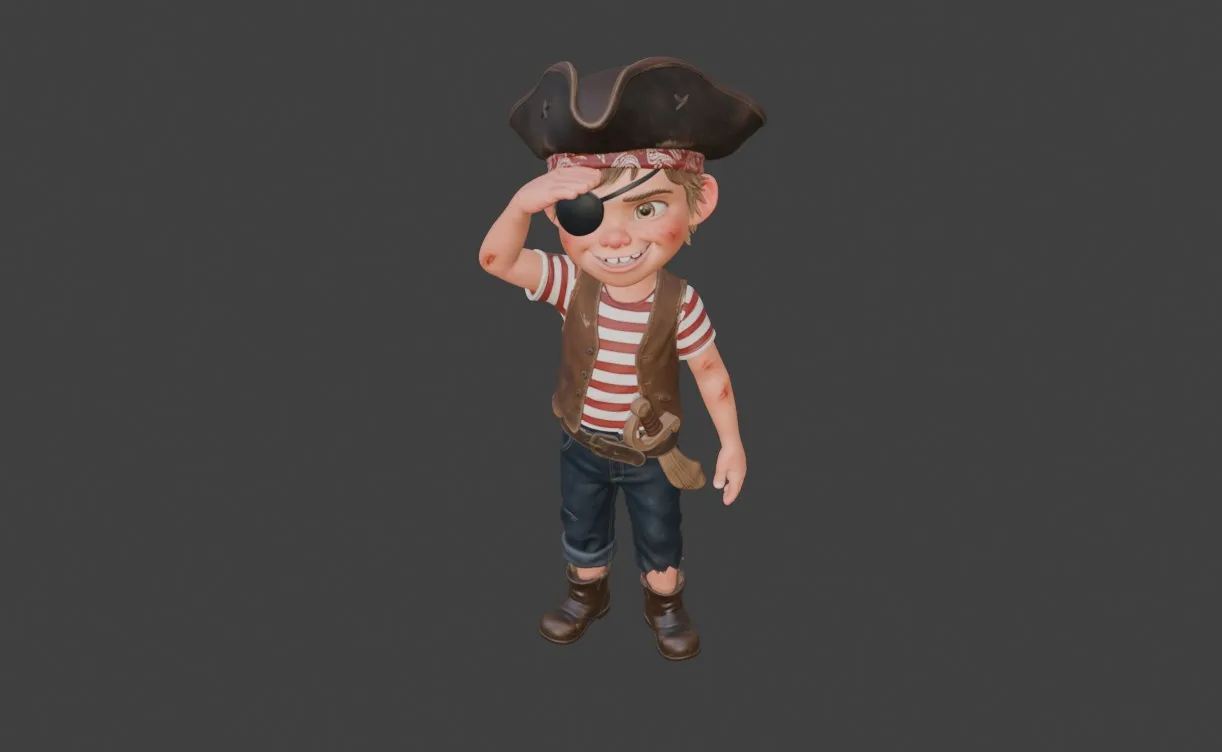 Cute Cartoon Pirate Boy with Tricorn Hat - Stylized 3D Character 3D ...