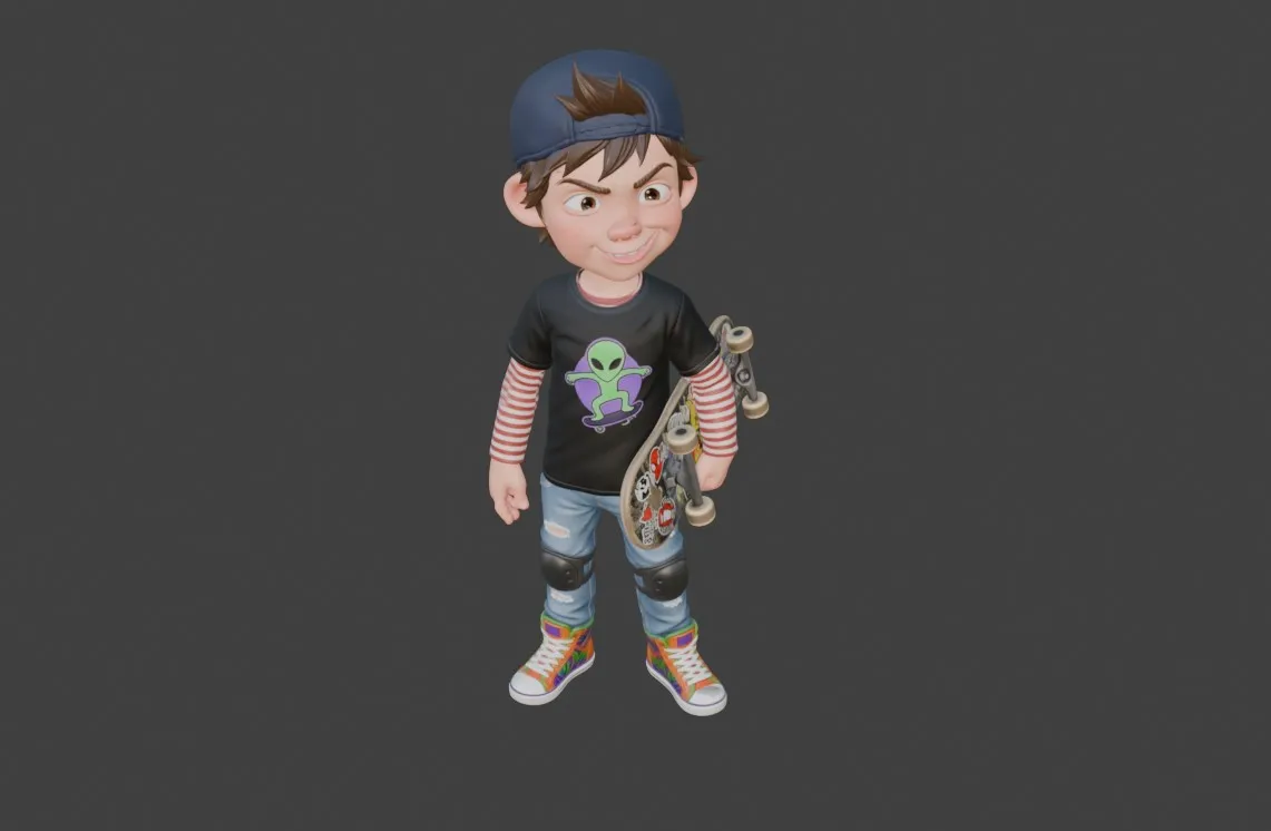 Cute Cartoon Skater Boy with Skateboard - Stylized 3D Character 3D ...