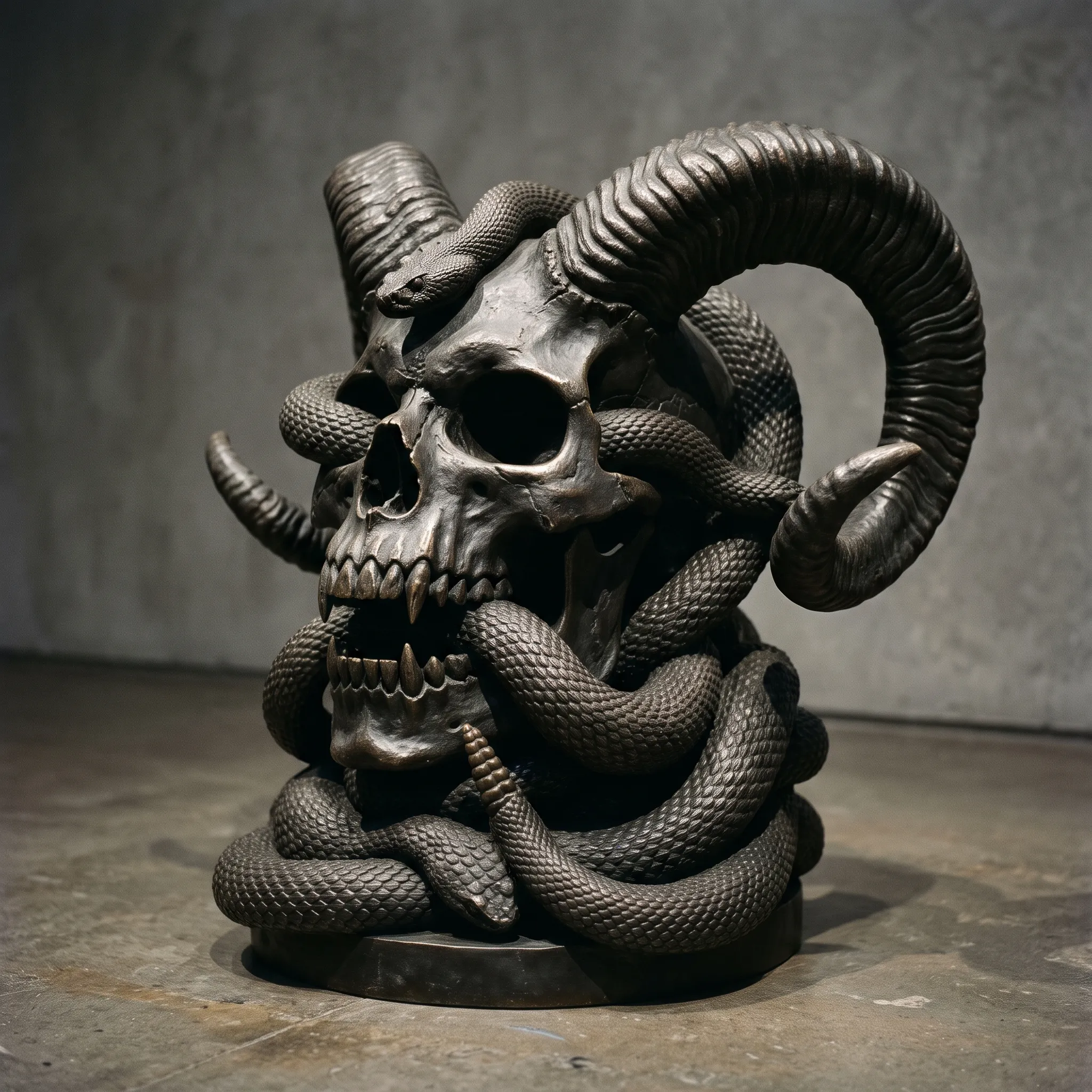 Look Up Rattle Snakes Demon skull sculpture with snakes - Silver Fine-Art Statue 3D model ...