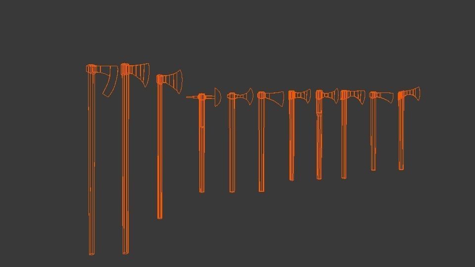 Battle-axe set three axes Low-poly 3D model_10