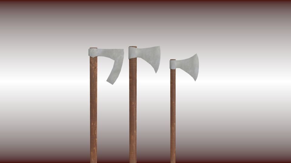 Battle-axe set three axes Low-poly 3D model_5