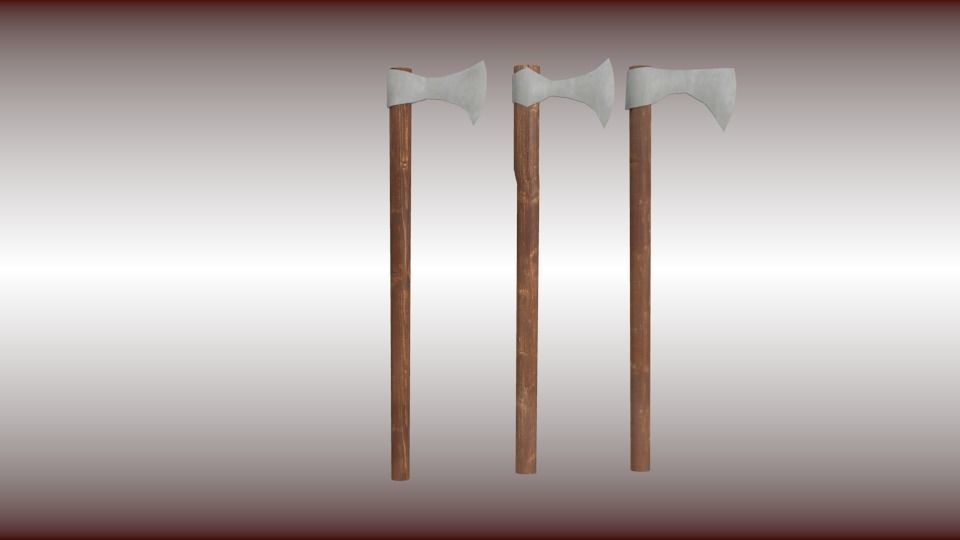 Battle-axe set three axes Low-poly 3D model_7