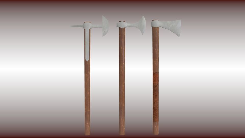 Battle-axe set three axes Low-poly 3D model_6
