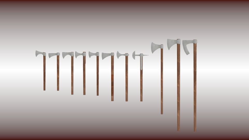 Battle-axe set three axes Low-poly 3D model_1