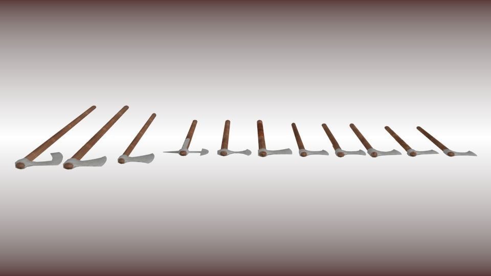 Battle-axe set three axes Low-poly 3D model_3