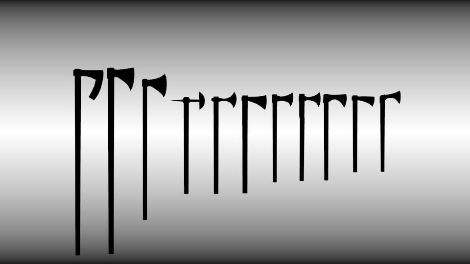 Battle-axe set three axes Low-poly 3D model_2