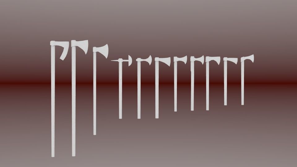 Battle-axe set three axes Low-poly 3D model_9