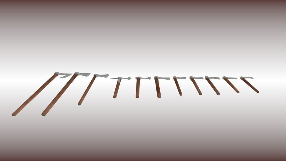 Battle-axe set three axes Low-poly 3D model_4