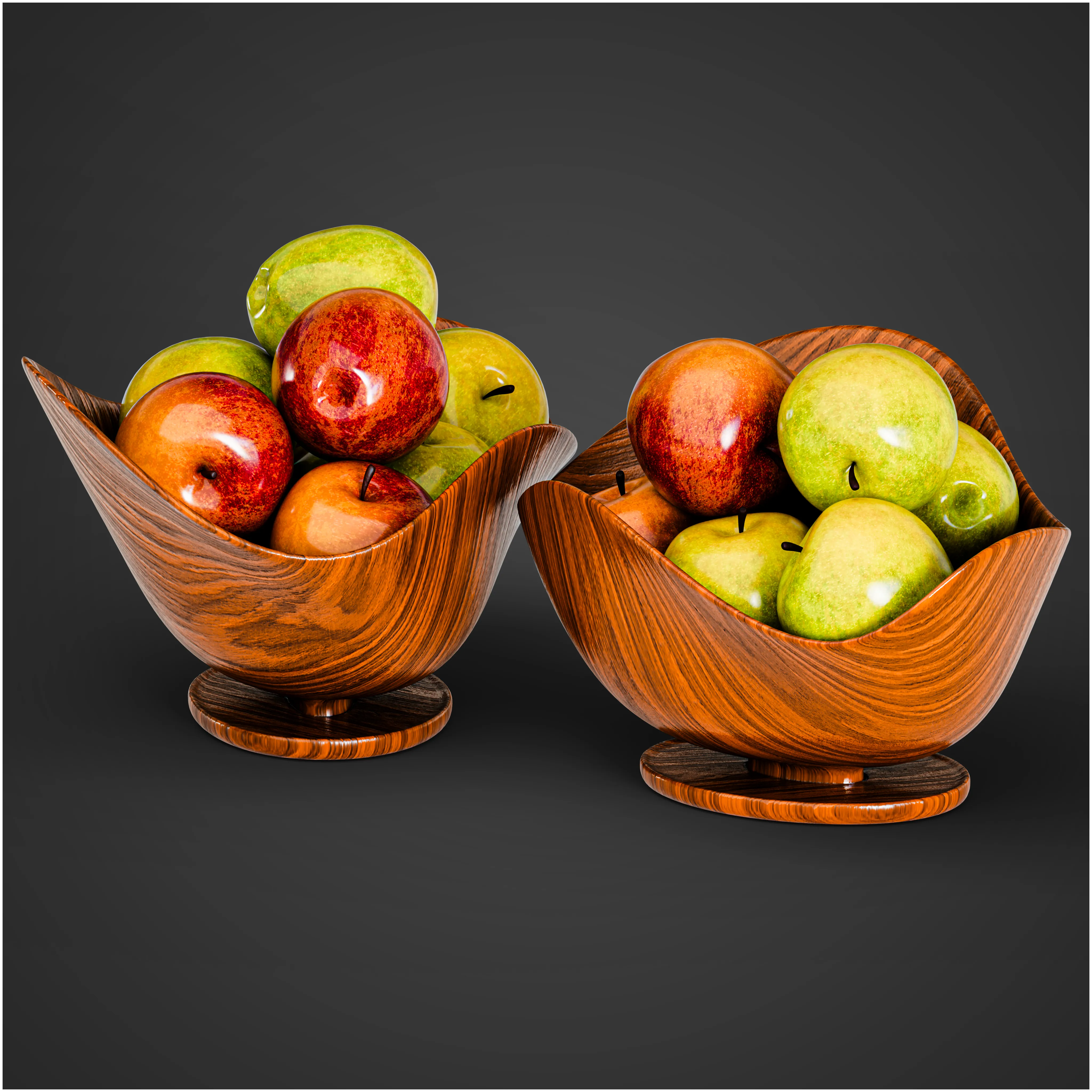 Wooden Fruit Bowl with Red and Green Apples PBR - Procedural 3D model ...