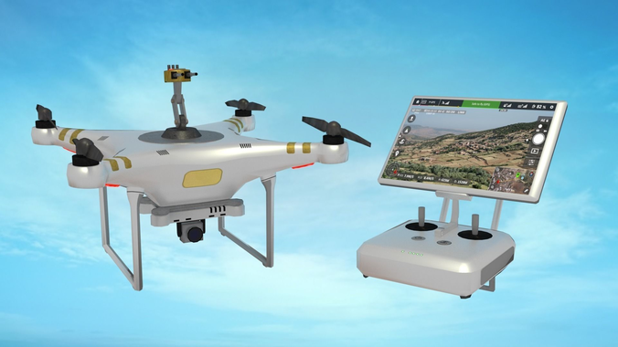 Drone with Turret and Controller Low-poly 3D model