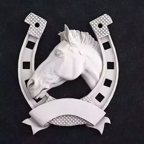Horse head horseshoe Badge wall 3D print model