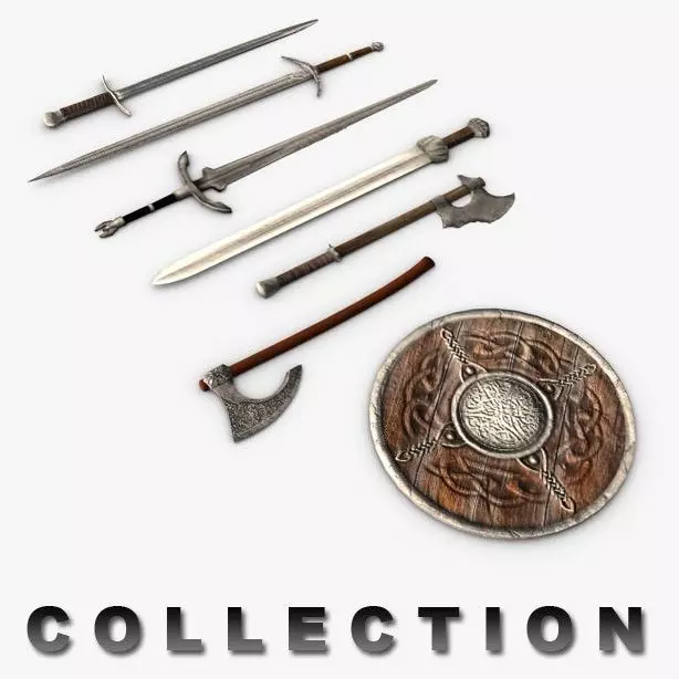 Ancient medieval swords collection 3D model_0