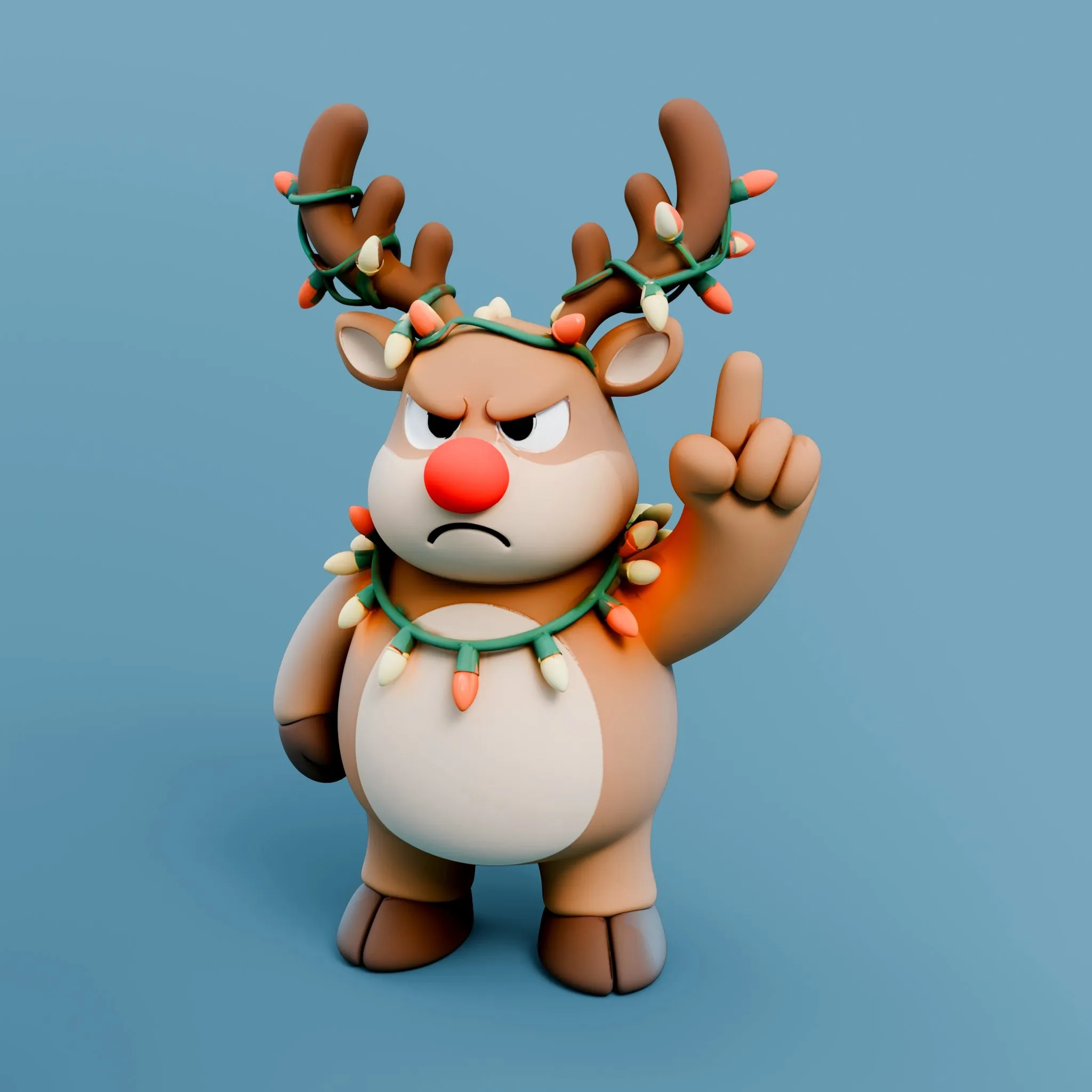 Grumpy Reindeer Figurine with Fairy Lights 3D model 3D printable | CGTrader