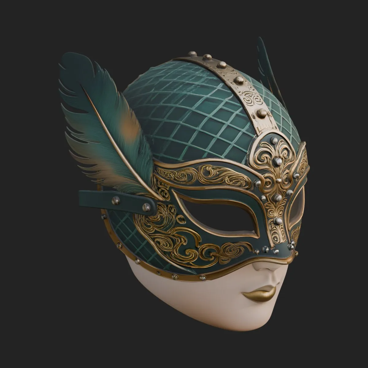 Feathered Venetian Mask Statue Design 4 - 3D Print Model 3D model 3D ...