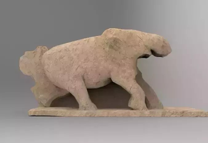 Stone statue of broken elephant of Hampi - India Low-poly 3D model
